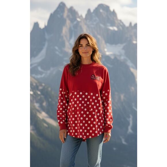Spirit Jersey Tops - Disney World Spirit Jersey Minnie Mouse Red Polka Dot Long Sleeve Shirt XS